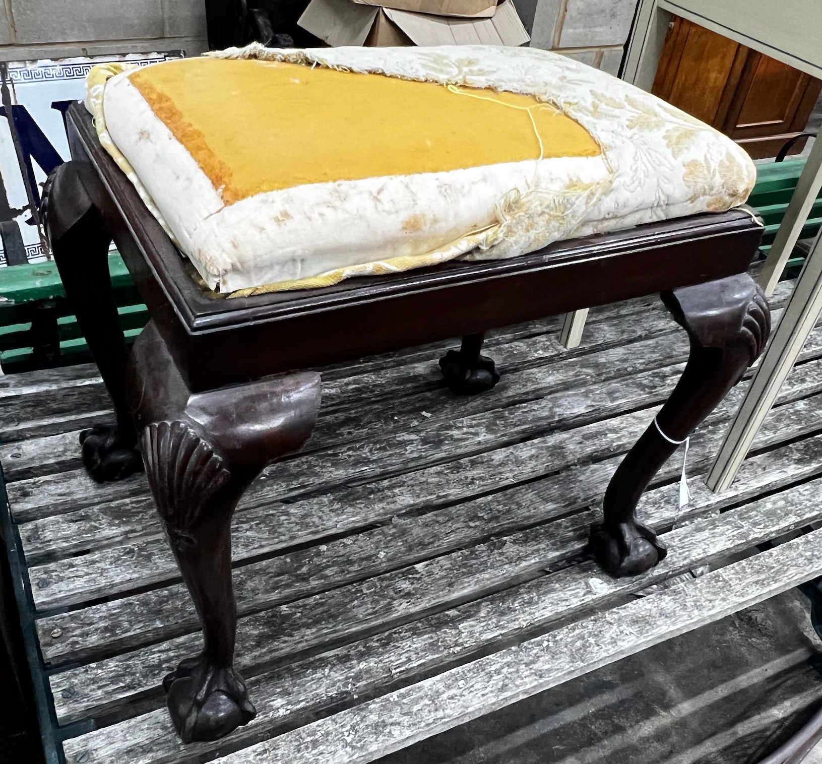 A George I style mahogany dressing stool, width 57cm depth 43cm height 51cm